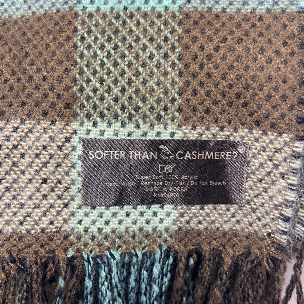 D&Y “Softer Than Cashmere?” Plaid Fringe Scarf – Brown & Teal